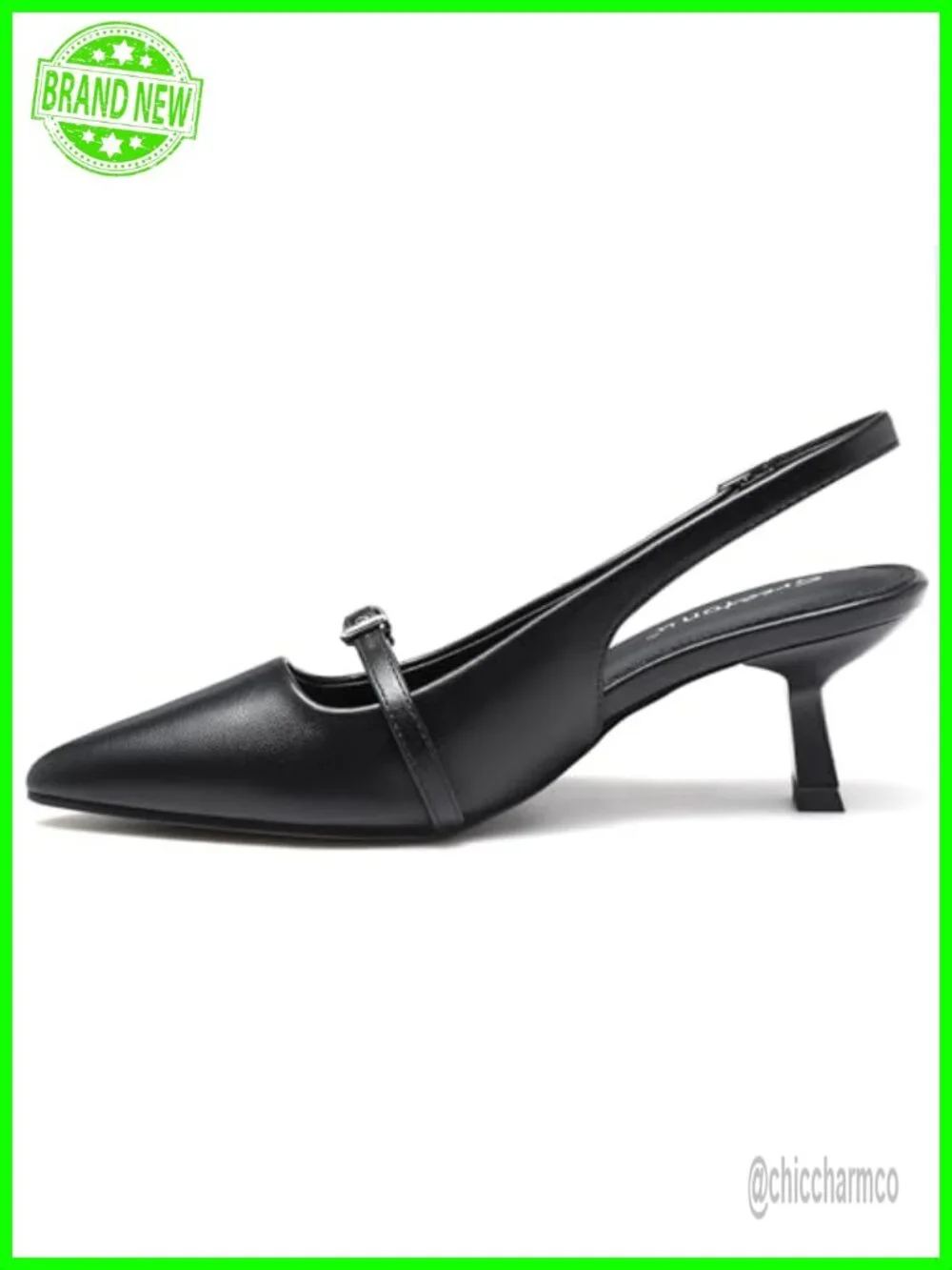 Kitten Heels Pointed Toe Slingback Dress Pumps Faux Leather